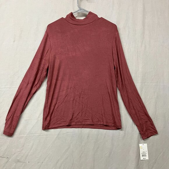 A New Day Women's Large Rust Long Sleeve Turtleneck Slim Fit Cozy T-Shirt Ribbed - Picture 2 of 8